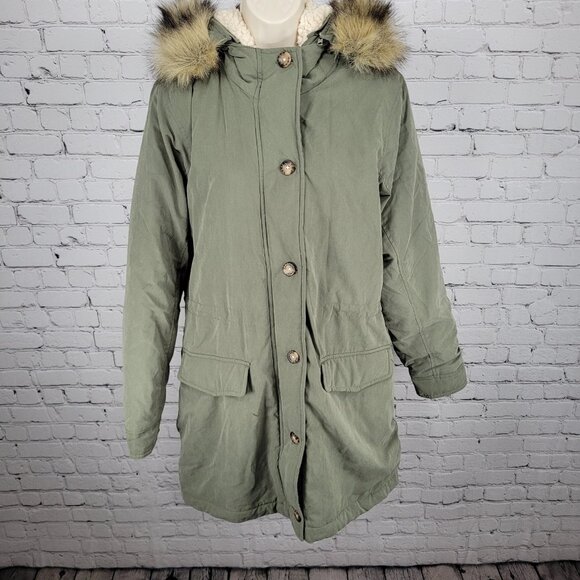 Abercrombie & Fitch Green Hooded Cozy Sherpa Lined Zip Parka Coat Size XL - Picture 1 of 15